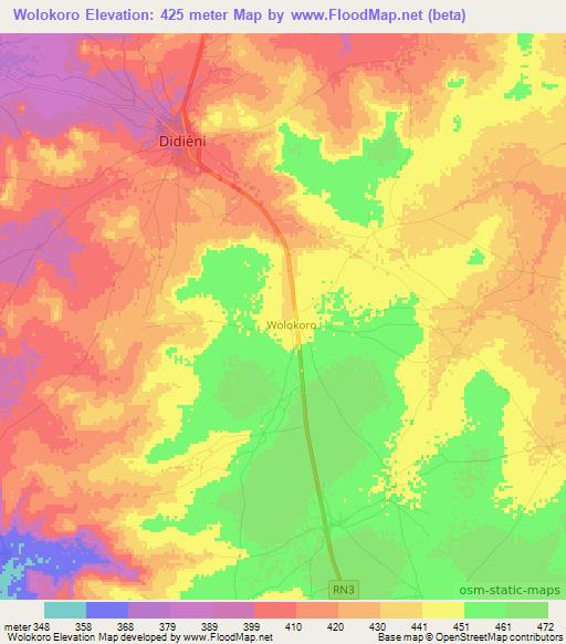 Wolokoro,Mali Elevation Map