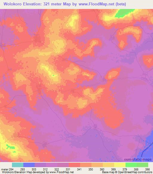 Wolokoro,Mali Elevation Map