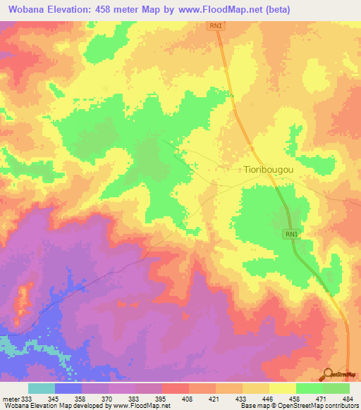 Wobana,Mali Elevation Map