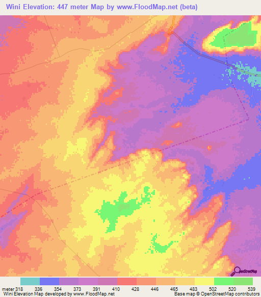 Wini,Mali Elevation Map