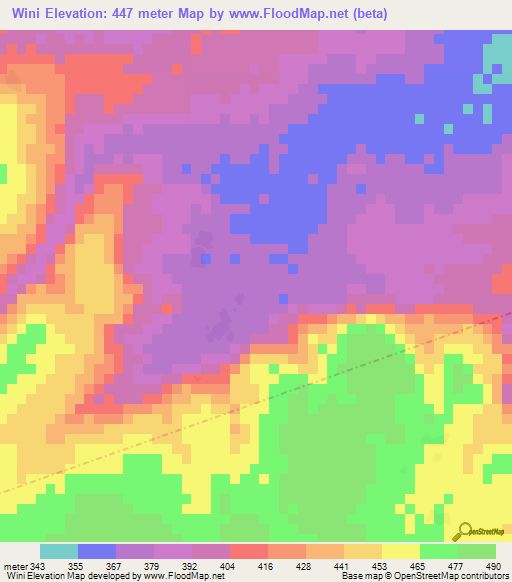 Wini,Mali Elevation Map