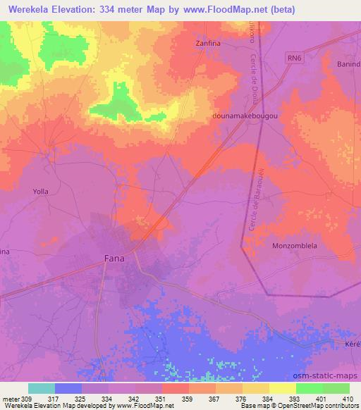 Werekela,Mali Elevation Map