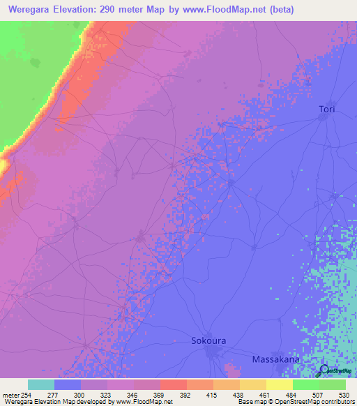 Weregara,Mali Elevation Map