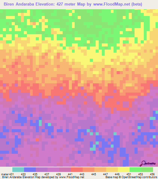 Biren Andaraba,Chad Elevation Map