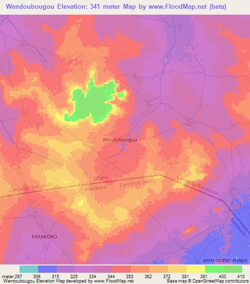 Wendoubougou,Mali Elevation Map