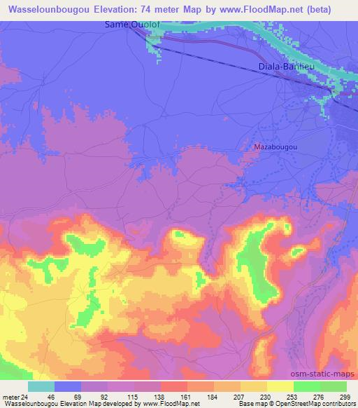 Wasselounbougou,Mali Elevation Map