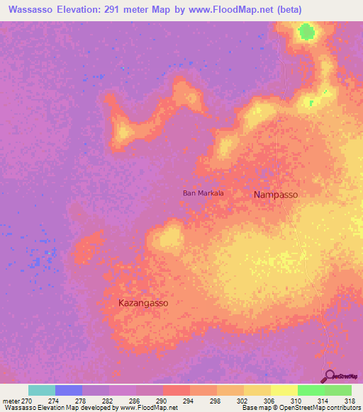 Wassasso,Mali Elevation Map