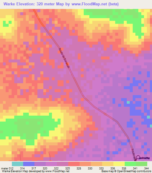 Warke,Mali Elevation Map