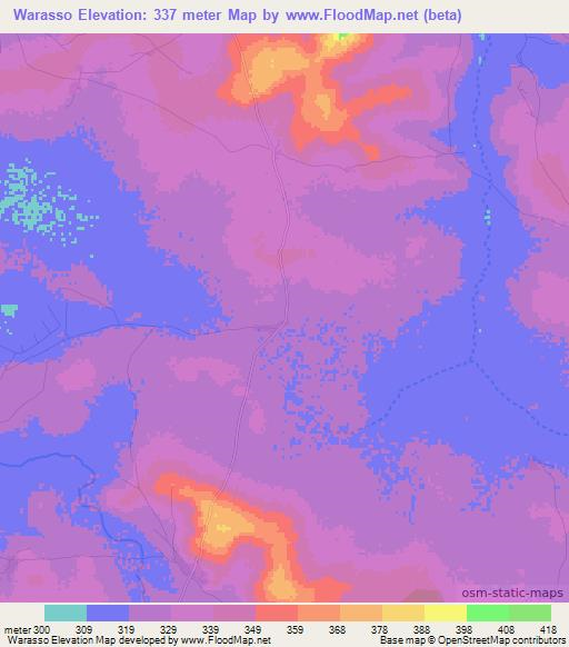Warasso,Mali Elevation Map