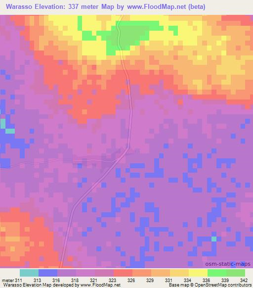 Warasso,Mali Elevation Map