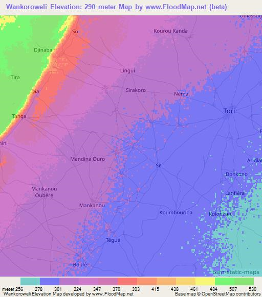 Wankoroweli,Mali Elevation Map