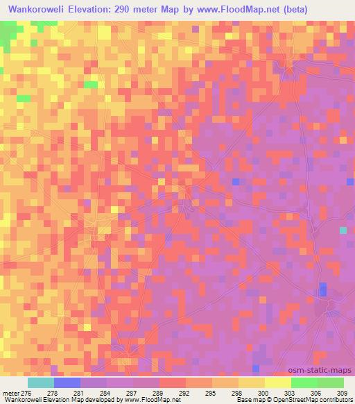 Wankoroweli,Mali Elevation Map