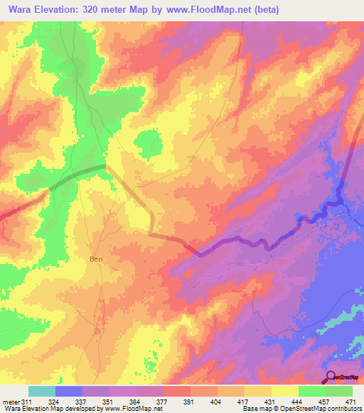Wara,Mali Elevation Map