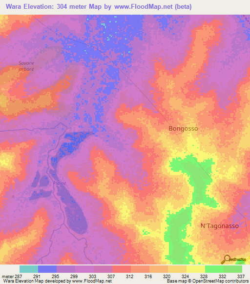 Wara,Mali Elevation Map