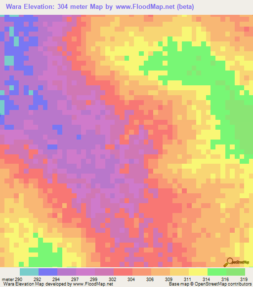 Wara,Mali Elevation Map