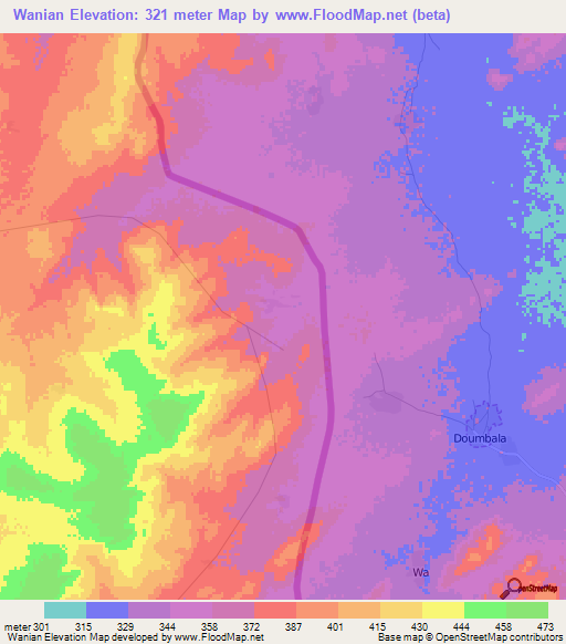 Wanian,Mali Elevation Map