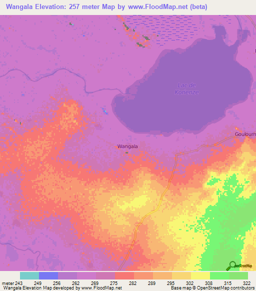 Wangala,Mali Elevation Map