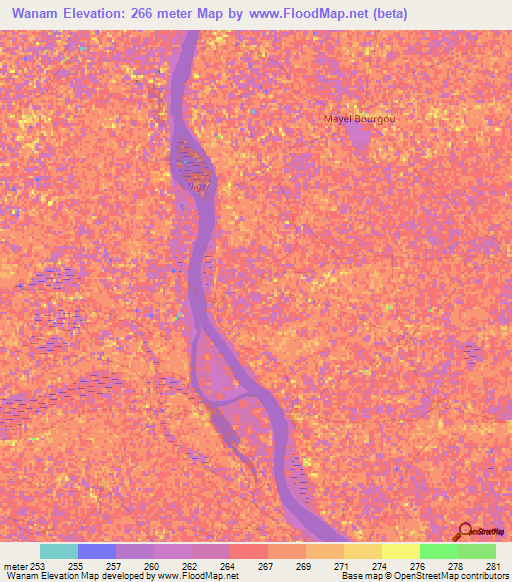 Wanam,Mali Elevation Map