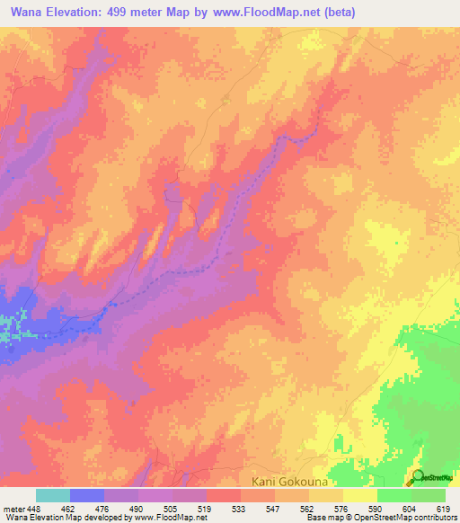 Wana,Mali Elevation Map