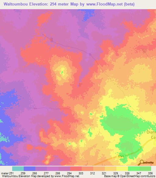 Waltoumbou,Mali Elevation Map
