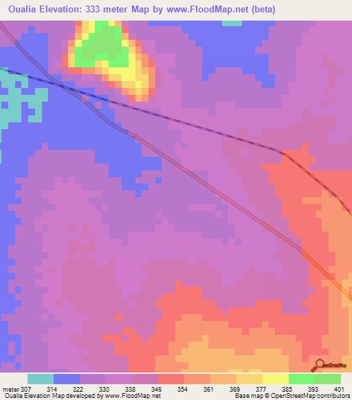 Oualia,Mali Elevation Map
