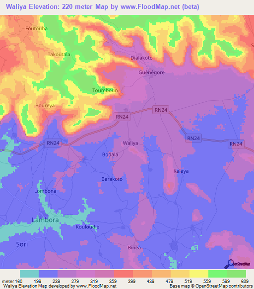 Waliya,Mali Elevation Map