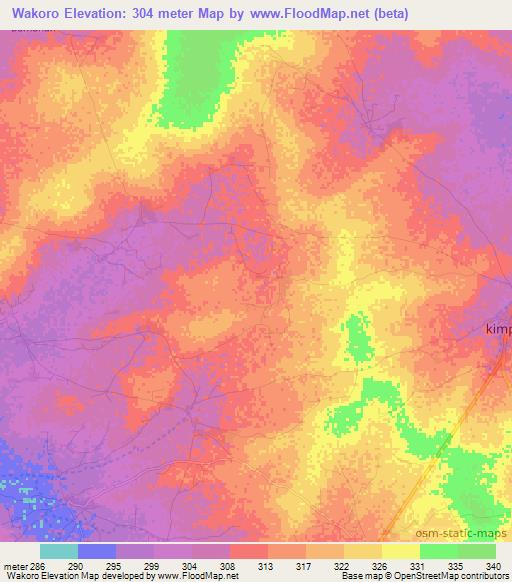 Wakoro,Mali Elevation Map