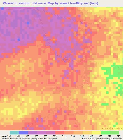 Wakoro,Mali Elevation Map