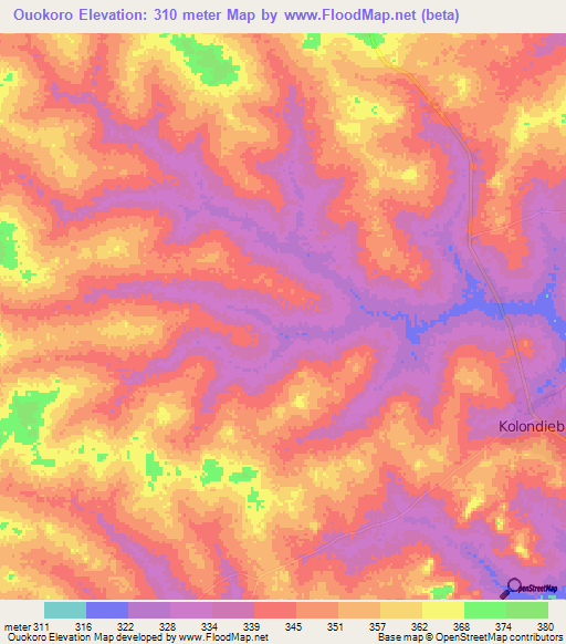 Ouokoro,Mali Elevation Map