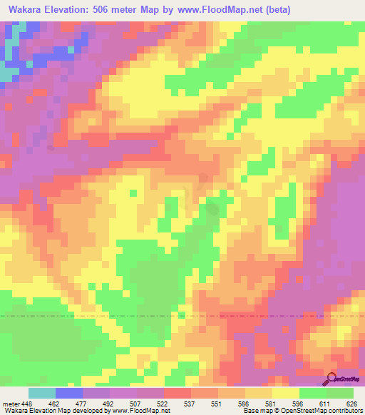Wakara,Mali Elevation Map