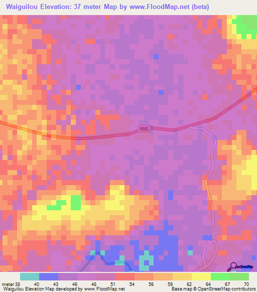 Waiguilou,Mali Elevation Map