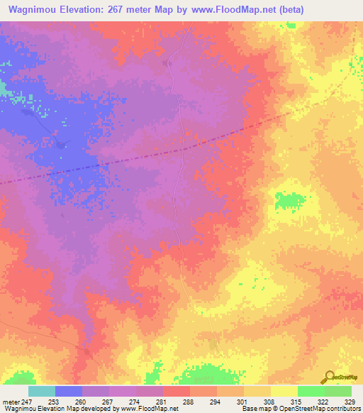 Wagnimou,Mali Elevation Map