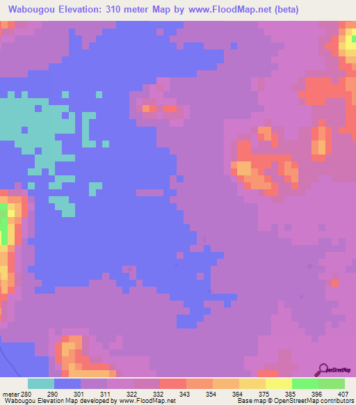 Wabougou,Mali Elevation Map