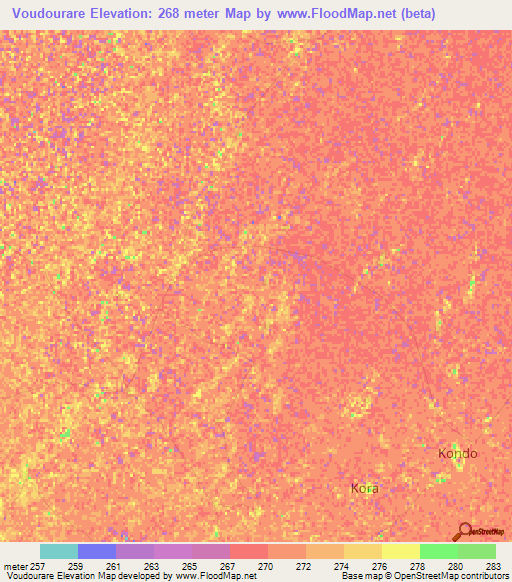 Voudourare,Mali Elevation Map