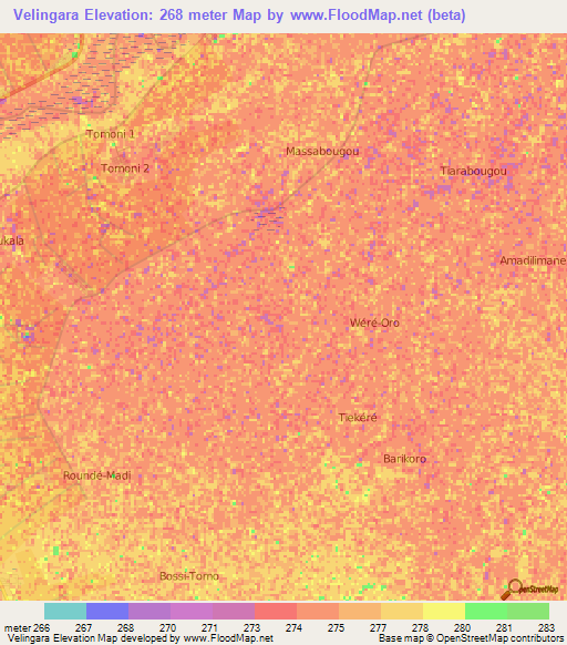 Velingara,Mali Elevation Map
