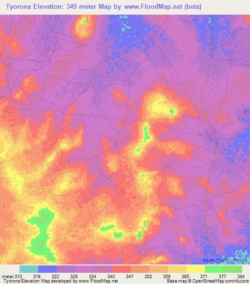 Tyorona,Mali Elevation Map