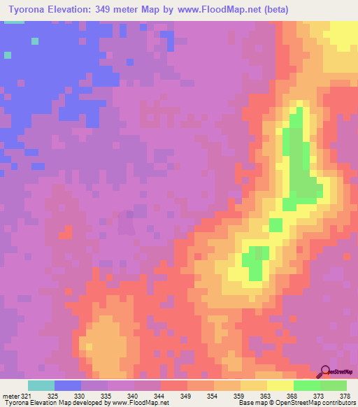 Tyorona,Mali Elevation Map
