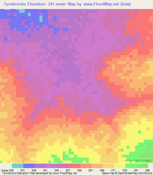 Tyonboroko,Mali Elevation Map