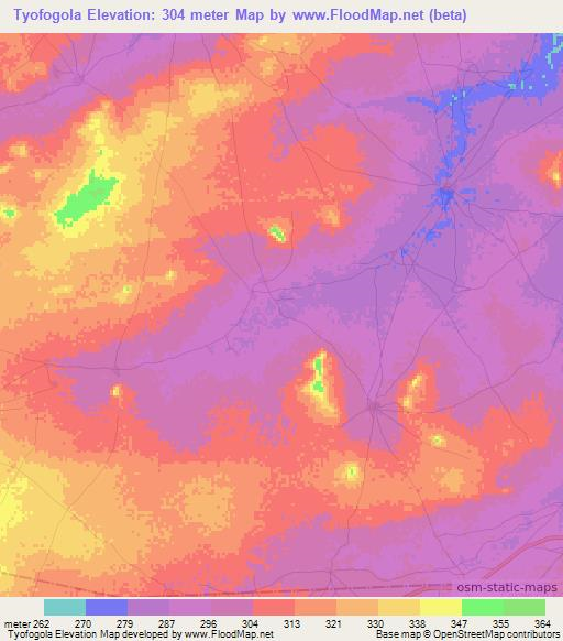 Tyofogola,Mali Elevation Map