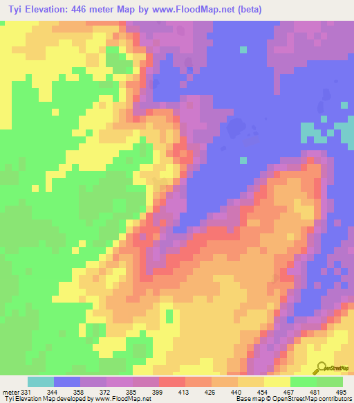 Tyi,Mali Elevation Map