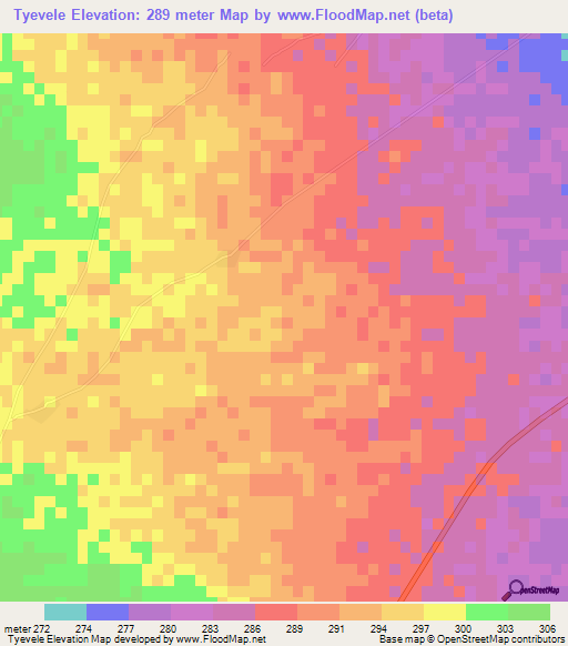 Tyevele,Mali Elevation Map