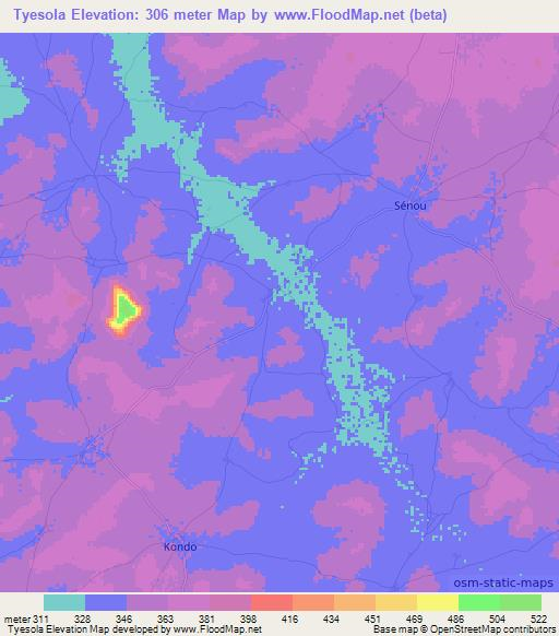 Tyesola,Mali Elevation Map
