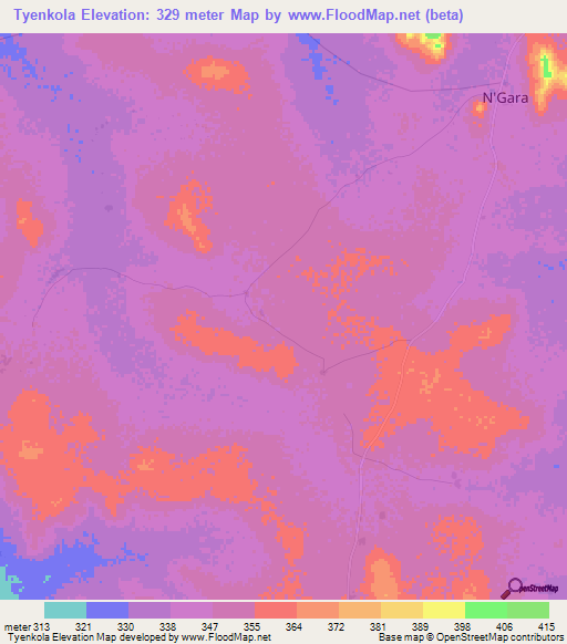 Tyenkola,Mali Elevation Map