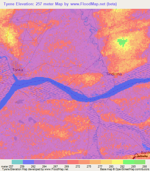 Tyene,Mali Elevation Map