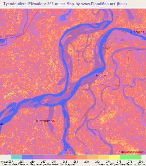 Tyendoudere,Mali Elevation Map