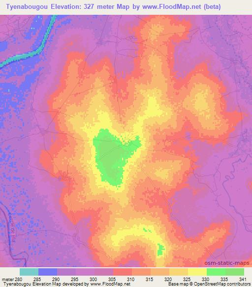 Tyenabougou,Mali Elevation Map