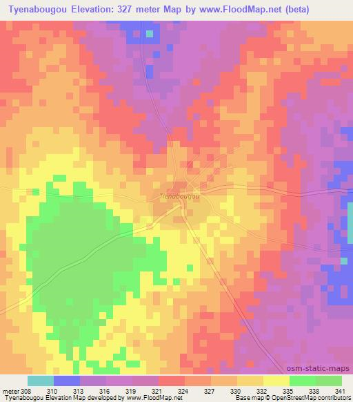 Tyenabougou,Mali Elevation Map