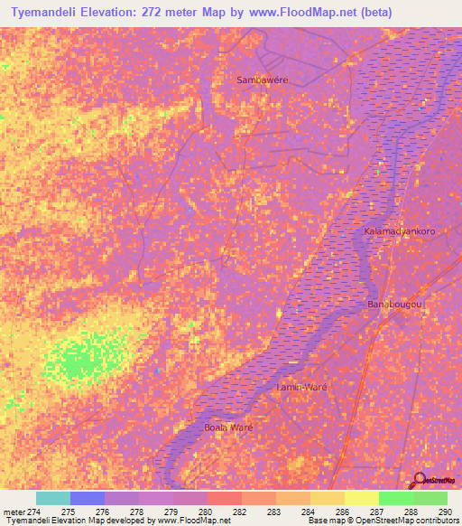 Tyemandeli,Mali Elevation Map