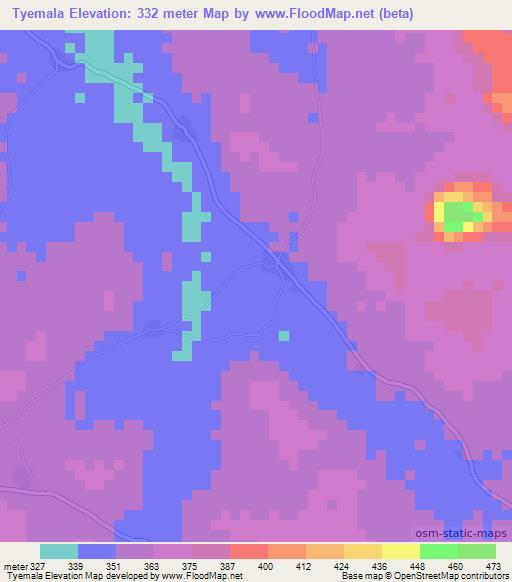 Tyemala,Mali Elevation Map