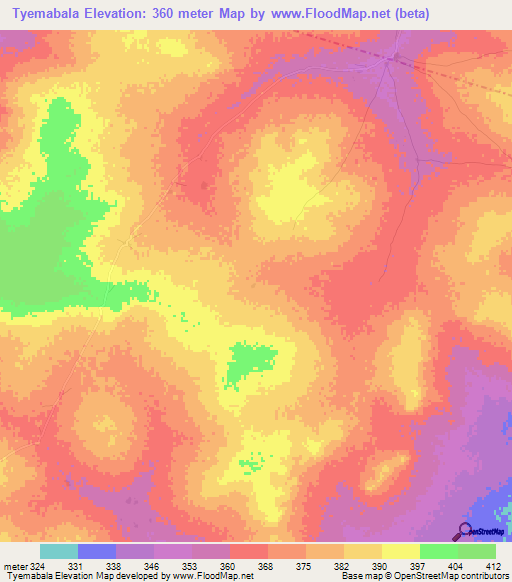 Tyemabala,Mali Elevation Map